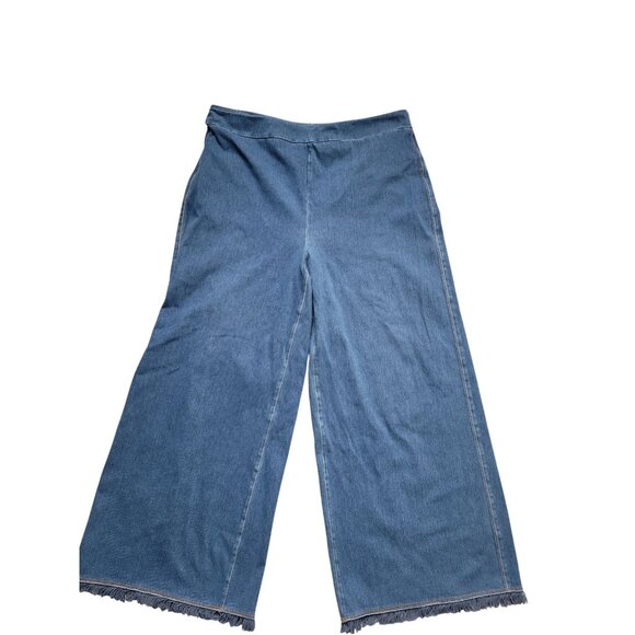 Lysse Shiloh Denim Palazzo Pants - Large Lagenlook Bohemian Hippie Travel Artsy - Picture 2 of 8